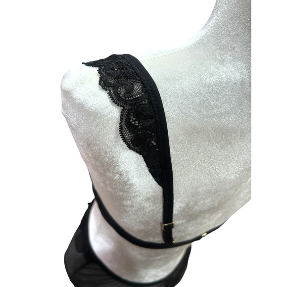 We Are HAH Lingerie Bodysuit Key To UR Heart Sheer Ruffle Black‎ Noir Revolve XS - Picture 9 of 10